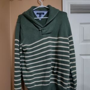 Tommy Hilfiger Green Stripe V Neck Sweater L/G